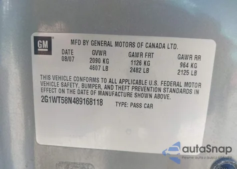 2008 Chevrolet Impala Lt из США, поврежденный, VIN 2G1WT58N489168118